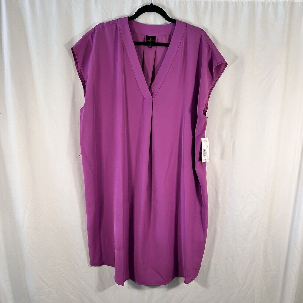 New Worthington Midi Dress Women's 1X Purple Sleeveless Vneck Missing Belt